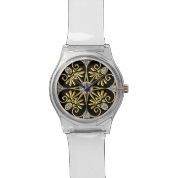 Black And Gold Faux Diamond Watch by CapricePetit at Zazzle