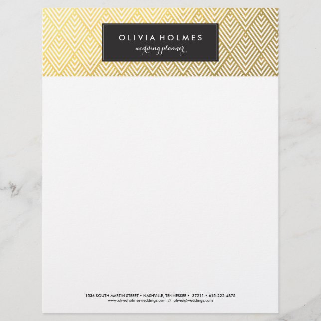 Black and Gold Faux Foil Chevron Letterhead (Front)
