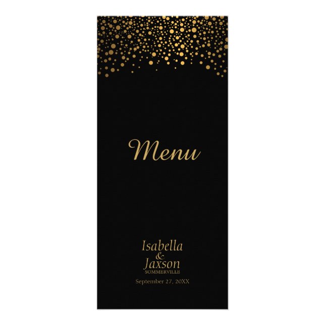 Black and Gold Faux Foil Confetti Dots - Menu (Front)