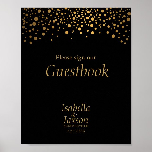 Black and Gold Faux Foil Confetti Dots Poster (Front)