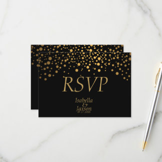 Black and Gold Faux Foil Confetti Dots RSVP Card
