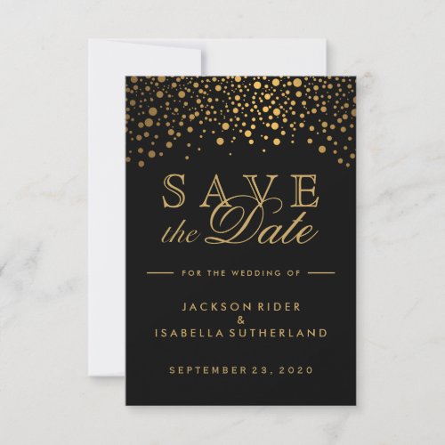 Black and Gold Faux Foil Confetti Dots Save The Date