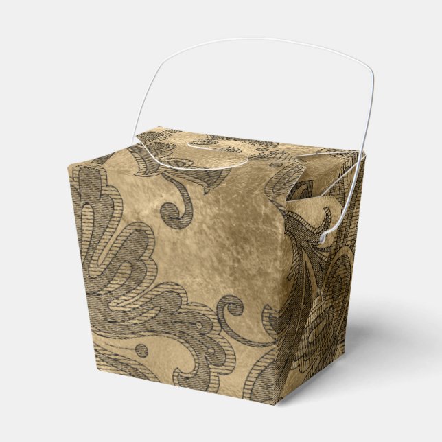 Black and Gold Faux Foil Damask Favor Boxes (Front Side)