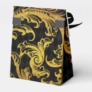 Black and Gold Faux Foil Damask Favor Boxes