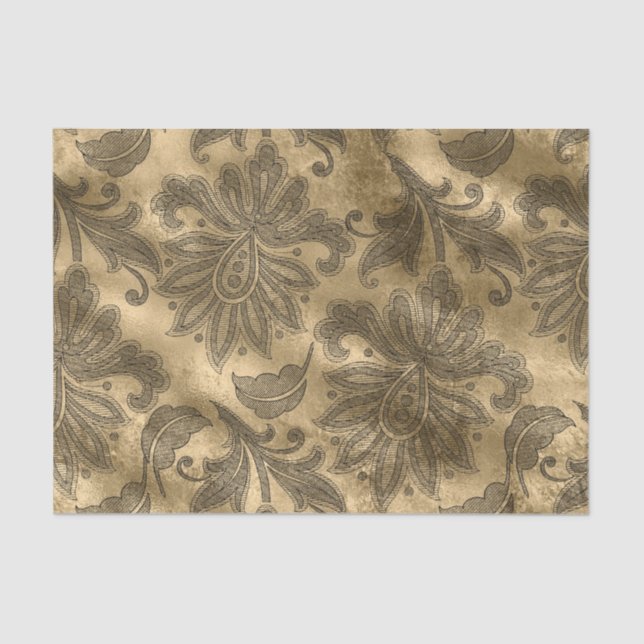 Black and Gold Faux Foil Damask Tissue Paper (Front)