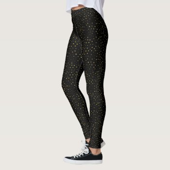 Black And Gold | Faux Foil Dots Dotted Leggings by angela65 at Zazzle
