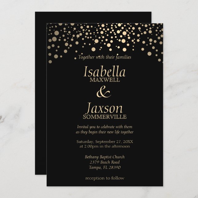 Black and Gold Faux Foil Dots  Invitation (Front/Back)