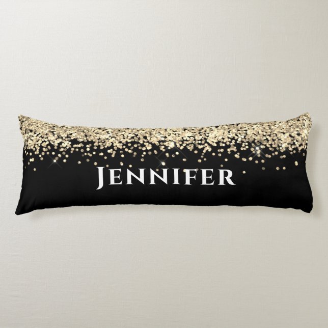 Black And Gold Faux Glitter Aesthetic Custom Name Body Pillow (Front)
