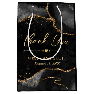 Black and Gold Faux Glitter Agate Wedding Medium Gift Bag