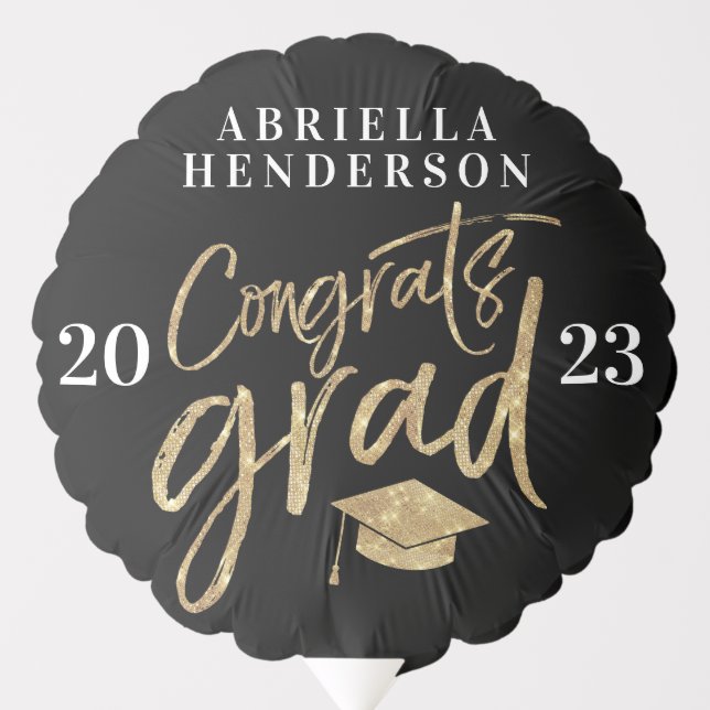 Black and Gold Faux Glitter Graduation Balloon (Front)