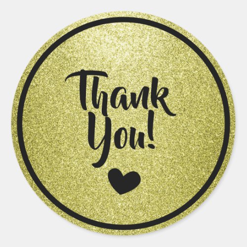 Black and Gold Faux Glitter Thank You Classic Round Sticker