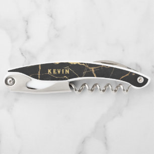 Black and gold faux marble background waiter's corkscrew