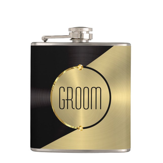 Black and gold faux metallic geometric design flask (Front)