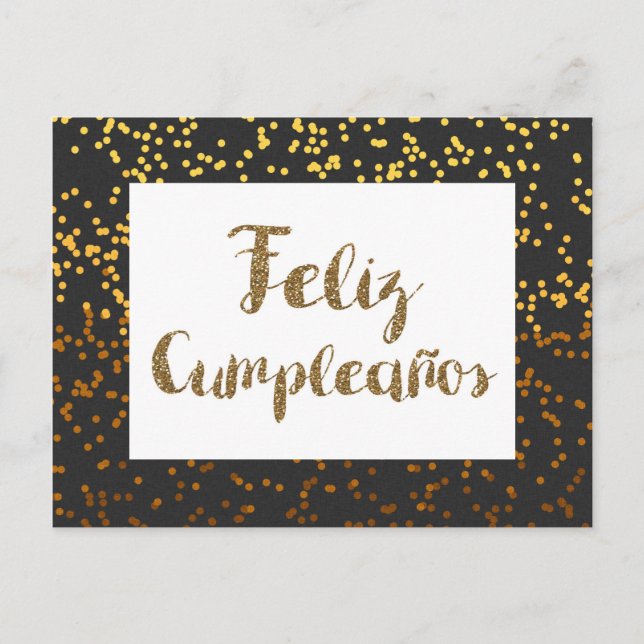 Black and Gold Feliz Cumpleanos Postcard (Front)