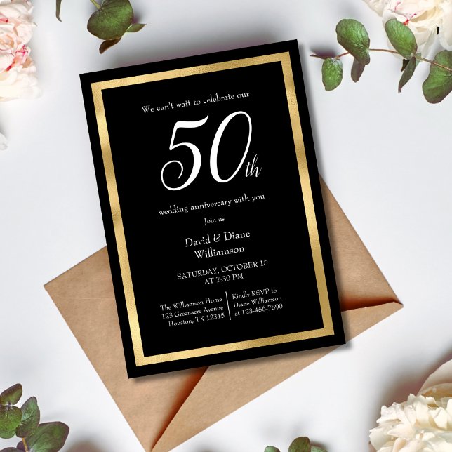 Black and Gold Fiftieth Wedding Anniversary Party Invitation (Creator Uploaded)