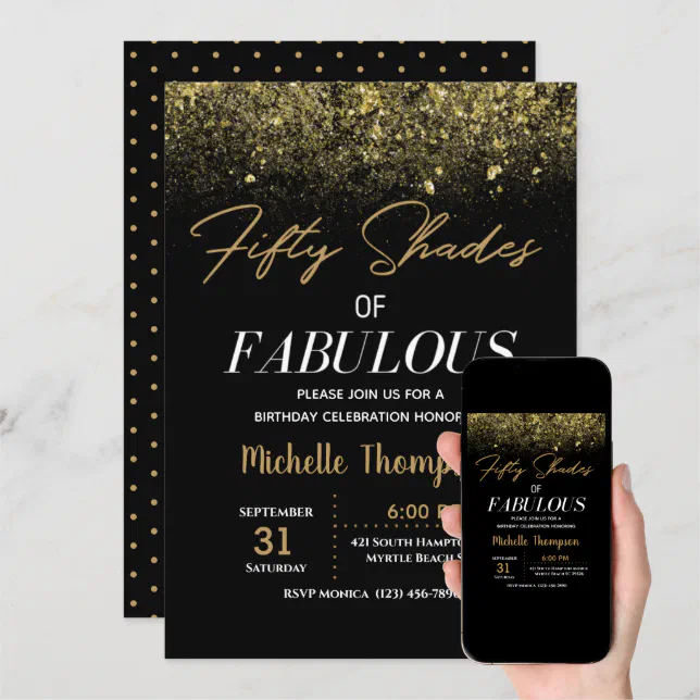 Black and Gold Fifty Shades of Fabulous Birthday Invitation | Zazzle