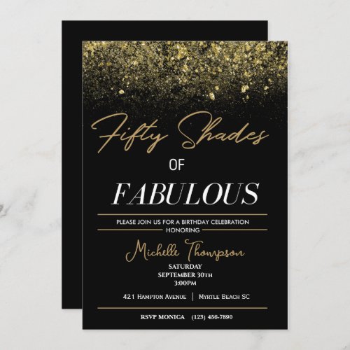  Black and Gold Fifty Shades of Fabulous Birthday Invitation