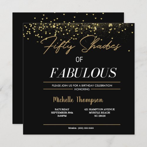  Black and Gold Fifty Shades of Fabulous Birthday  Invitation