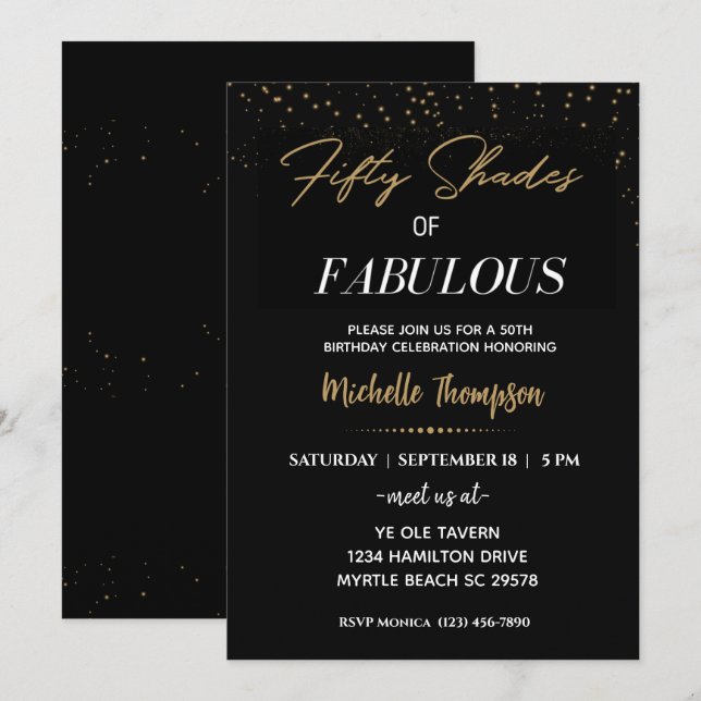  Black and Gold Fifty Shades of Fabulous Birthday  Invitation (Front/Back)