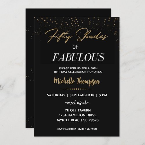  Black and Gold Fifty Shades of Fabulous Birthday  Invitation