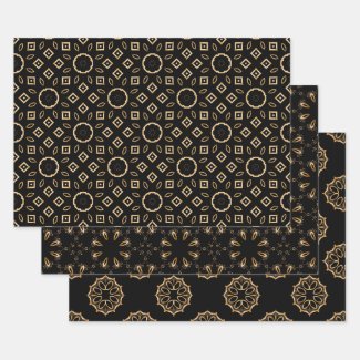 Black and Gold Filigree Ornaments Mosaic Patterns