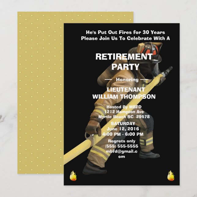 Black and Gold Firefighters Retirement Party    Invitation (Front/Back)