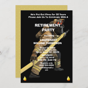 Black and Gold Firefighters Retirement Party Invitation