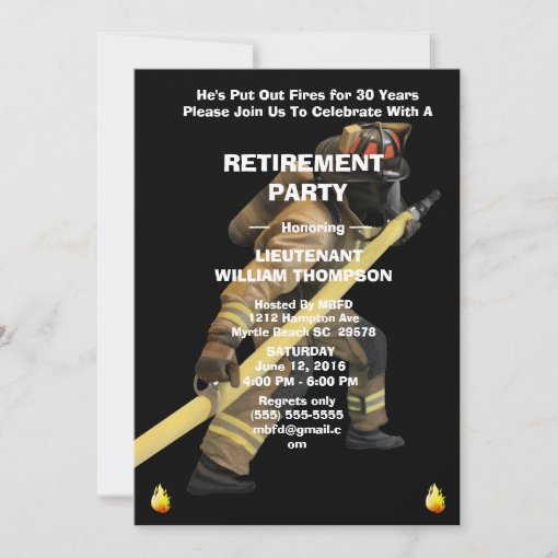 Black and Gold Firefighters Retirement Party Invitation | Zazzle