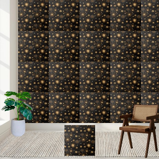 Black and Gold Fireworks Tile (Black and Gold Fireworks Tile)