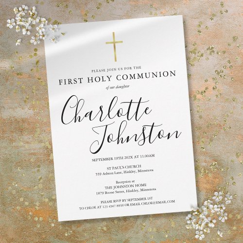Black And Gold First Holy Communion Invitation