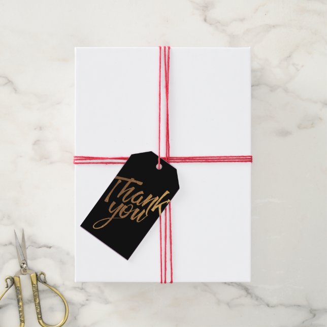 Black and Gold Flecks Wedding Thank You Gift Tag (With Twine)