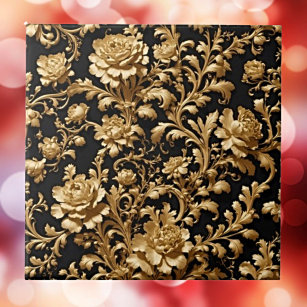 Black and Gold Flemish Baroque Ceramic Tile
