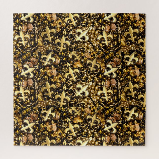 Black and Gold Fleur de Lis and Football Beads Jigsaw Puzzle (Vertical)