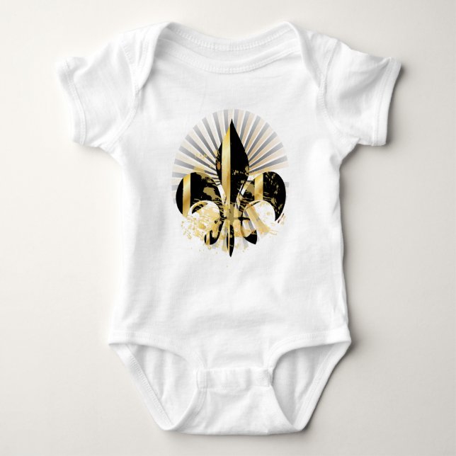 Black and Gold Fleur de Lis Baby Bodysuit (Front)