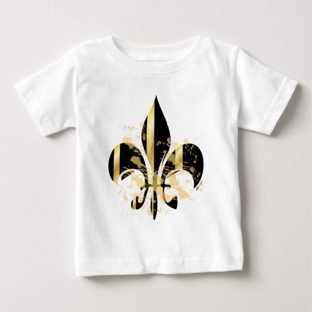 Black and Gold Fleur de Lis Baby T-Shirt (Front)