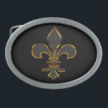 Black and Gold Fleur-de-Lis Belt Buckle<br><div class="desc">Black and gold fleur-de-lis belt buckle. The  is a religious symbol that represents the Holy Trinity. The Fleur-de-lis has many interpretations associated with the conversion of the French monarchy to the Christian religion and blessings from the Virgin Mary.</div>