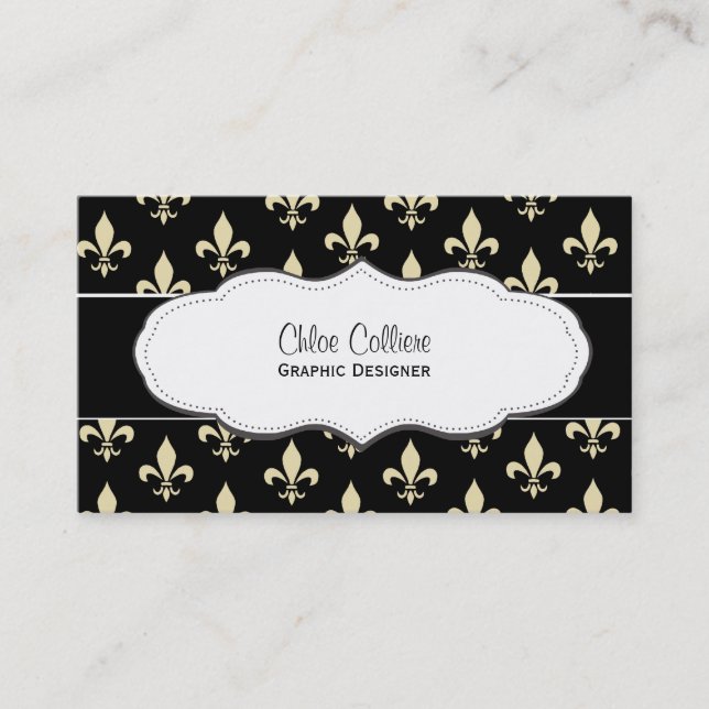 Black and Gold Fleur de Lis business cards (Front)