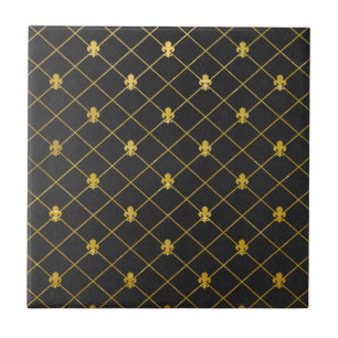 Black and Gold. Fleur de Lis. Ceramic Tile