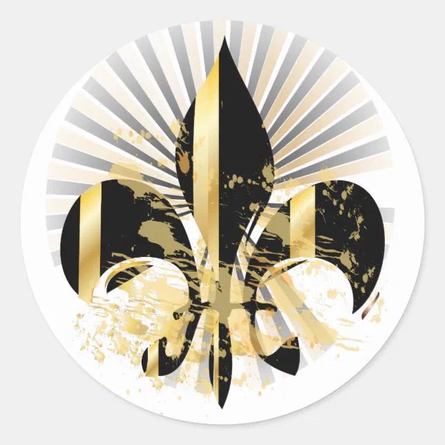 Black And Gold Fleur De Lis Classic Round Sticker Zazzle