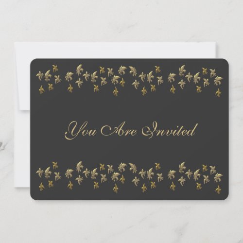 Black and Gold Fleur de Lis Confetti Invitation