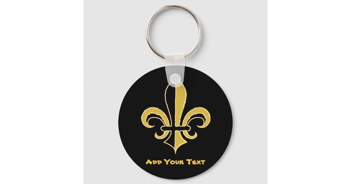 Personalized Black Gold White Fleur de Lis Keychain