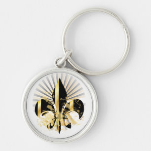 Black and Gold Fleur de Lis Keychain