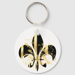 Black and Gold Fleur de Lis Keychain