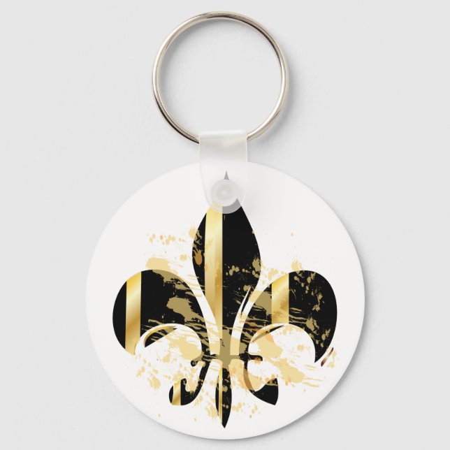 Black and Gold Fleur de Lis Keychain (Front)