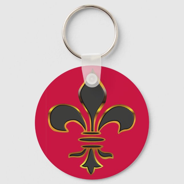 Black and gold Fleur-de-lis...KeyChain Keychain (Front)