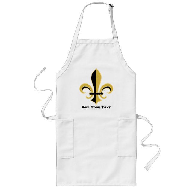 Black and Gold Fleur de lis Long Apron (Front)
