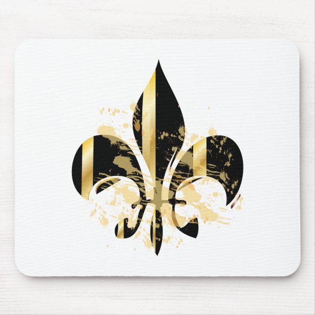 Black and Gold Fleur de Lis Mouse Pad (Front)