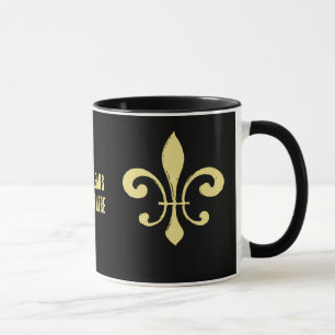 Black and Gold Fleur De Lis Mug Who Dat