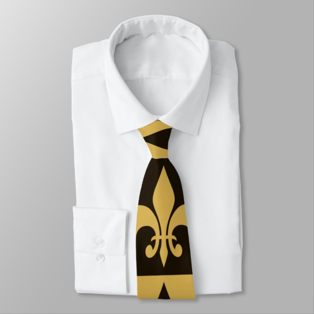 Black and Gold Fleur de lis Neck Tie (Tied)