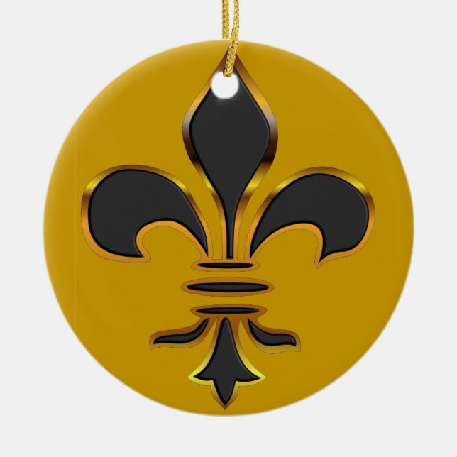 Black and Gold Fleur de lis  Ornament (Front)